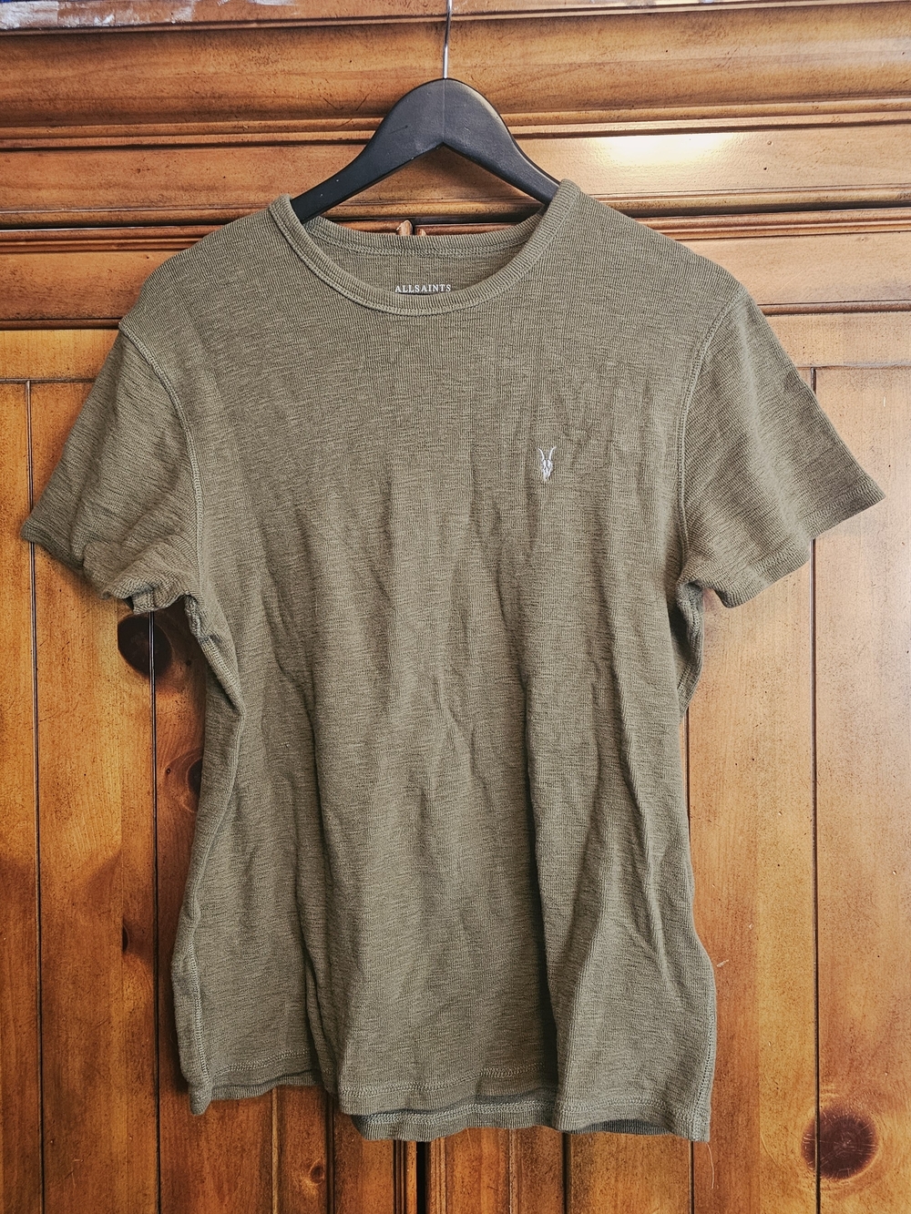 All Saints Men's Olive Green Crew Neck T-Shirt